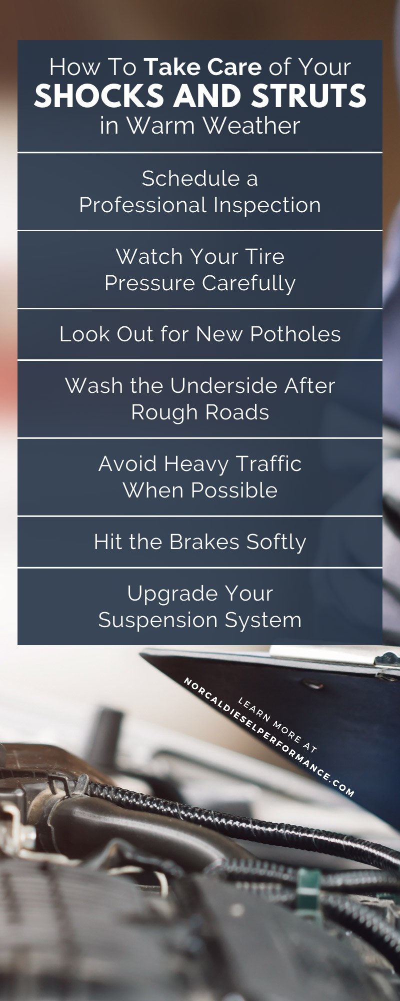 How To Take Care of Your Shocks and Struts in Warm Weather