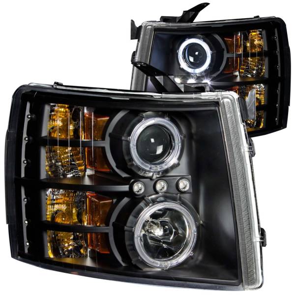 ANZO USA - Headlight Set Projector w/Halo Clear Lens Black Housing Pair CCFL Chevrolet Silverado 1500 2007-2013, 2500 HD/3500 HD 2007-2014 ANZO USA