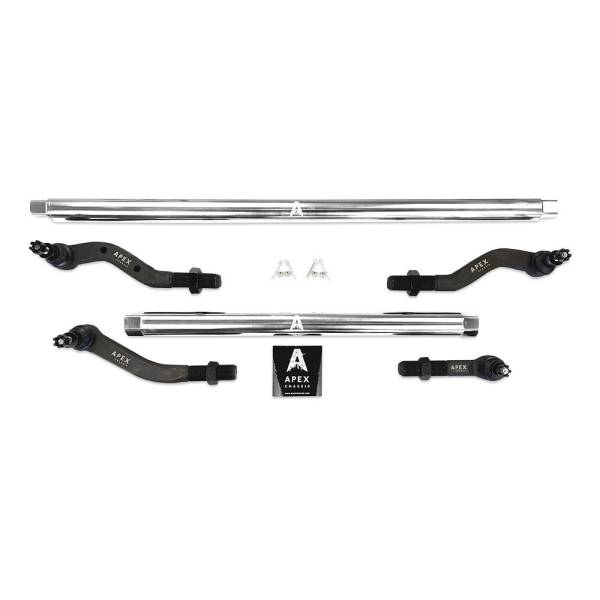 Apex Chassis - Heavy Duty Polished Aluminum Tie Rod and Drag Link Axle Swap Kit 05-11 Super Duty, Jeep JK Note: This No-Flip kit is for Axle Upgrade Options Only Apex Chassis