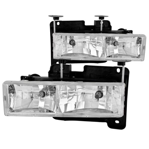 ANZO USA - Headlight Set Crystal Clear Lens Chrome Housing Pair Not For Use W/Sealed Beam Headlights Does Not Fit Models With Sealed Beam Headlights Chevy/GMC Trucks/SUVs 1988-2000 ANZO USA