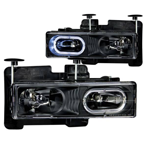 ANZO USA - Headlight Set Crystal w/Halo Clear Lens Black Housing Pair Not For Use W/Sealed Beam Headlights Does Not Fit Models With Sealed Beam Headlights Chevy/GMC Trucks/SUVs 1988-2000 ANZO USA