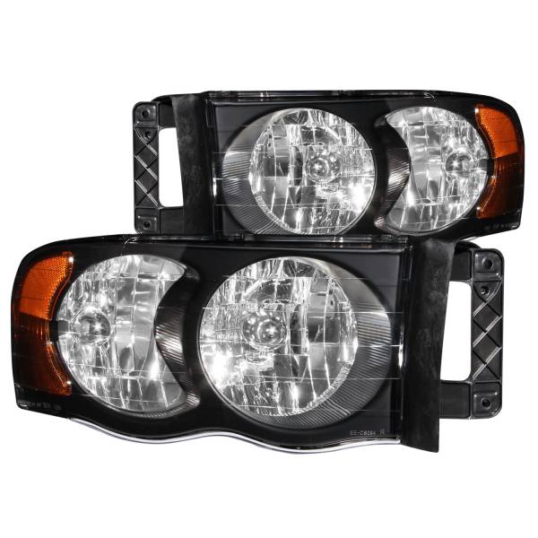 ANZO USA - Headlight Set Crystal Clear Lens Black Housing Pair Dodge Ram 1500 2002-2005, 2500/3500 2003-2005 ANZO USA