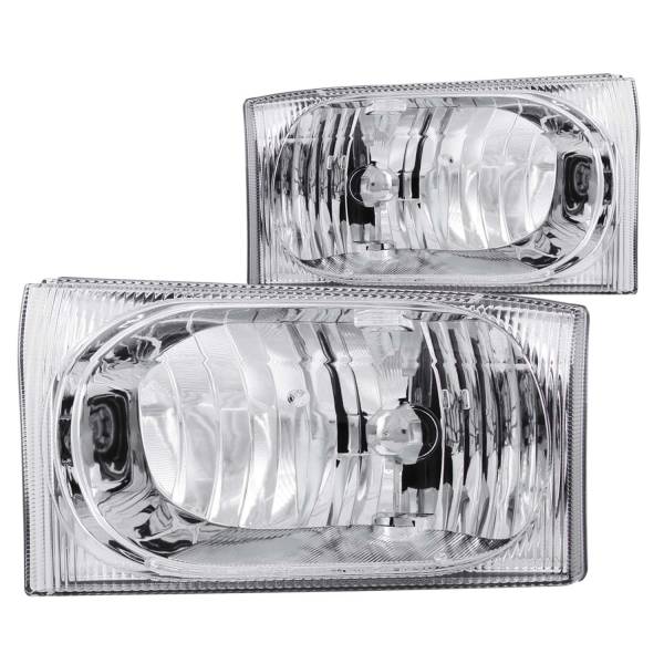 ANZO USA - Headlight Set Crystal Clear Lens Chrome Housing Pair Not For Use W/Sealed Beam Headlights Ford Excursion 2000-2004, Ford F-250/F-350/F-450/F-550 Super Duty 1999-2004 ANZO USA