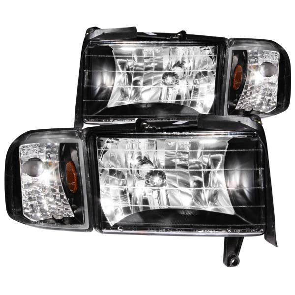 ANZO USA - Headlight Set Crystal Clear Lens Black Housing Pair Does Not Fit Ram Models With Sport Package Dodge Ram 1500 1994-2001 Ram 2500/3500 1994-2002 ANZO USA