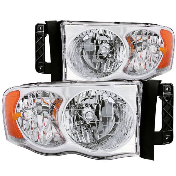 ANZO USA - Headlight Set Crystal Clear Lens Chrome Housing Pair Dodge Ram 1500 2002-2005, 2500/3500 2003-2005 ANZO USA