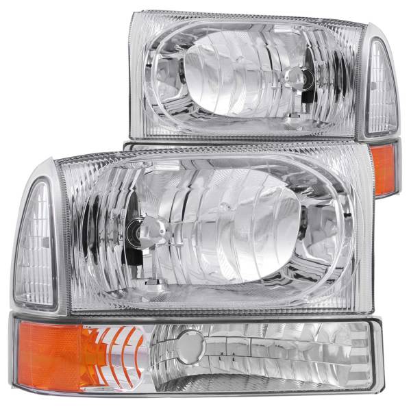 ANZO USA - Headlight Set Crystal Clear Lens Chrome Housing Pair 2pc Not For Use W/Sealed Beam Headlights Does Not Fit F-250 Light Duty Or Sealed Beam Models Ford Excursion 2000-2004, Ford F-250/F-350/F-450/F-550 Super Duty 1999-2004 ANZO USA