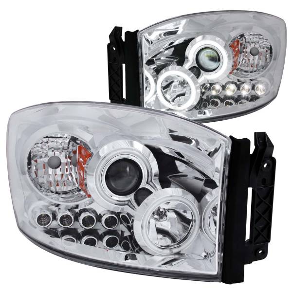 ANZO USA - Headlight Set Projector w/Halo Clear Lens Chrome Housing Pair CCFL Dodge Ram 1500/2500/3500 2006-2008 ANZO USA