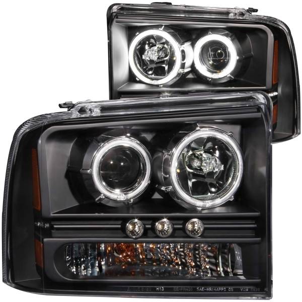 ANZO USA - Headlight Set Projector w/Halo Clear Lens Black Housing w/1 Pc. LED Strip Pair CCFL Does Not Fit F-250 Light Duty Or Sealed Beam Models Ford Excursion 2005, Ford F-250/F-350/F-450/F-550 Super Duty 2005-2007 ANZO USA