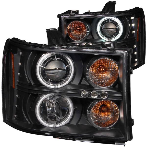 ANZO USA - Headlight Set Projector w/Halo Clear Lens Black Housing Pair CCFL GMC Sierra 1500 2007-2013, 2500 HD/3500 HD 2007-2014 ANZO USA