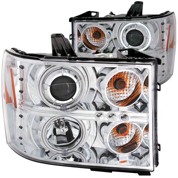 ANZO USA - Headlight Set Projector w/Halo Clear Lens Chrome Housing Pair CCFL GMC Sierra 1500 2007-2013, 2500 HD/3500 HD 2007-2014 ANZO USA