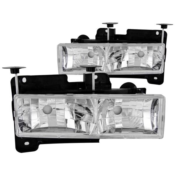 ANZO USA - Headlight Set Crystal Clear Lens Chrome Housing Pair W/O Bulbs Not For Use W/Sealed Beam Headlights Does Not Fit Models With Sealed Beam Headlights Chevy/GMC Trucks/SUVs 1988-2000 ANZO USA