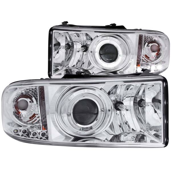 ANZO USA - Headlight Set Projector w/Halo Clear Lens Chrome Housing Pair Does Not Fit Ram Models With Sport Package Dodge Ram 1500 1994-2001, Dodge Ram 2500/3500 1994-2002 ANZO USA