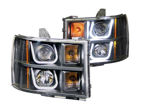 ANZO USA - Headlight Set Projector Clear Lens Black Housing Pair W/U-Bar Does Not Fit Models With Factory HID Bulbs GMC Sierra 1500 2007-2013, 2500 HD/3500 HD 2007-2014 ANZO USA