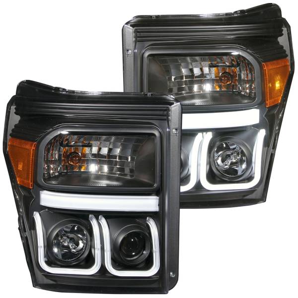 ANZO USA - Headlight Set Projector Clear Lens Black Housing Pair W/U-Bar Ford F-250 Super Duty/F-350/F-450 Super Duty 2011-2015 ANZO USA
