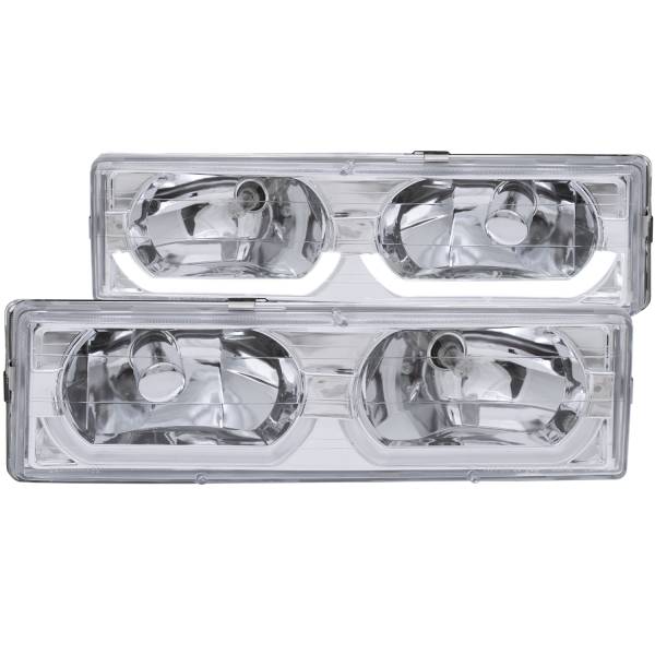 ANZO USA - Headlight Set Crystal W/Low Brow Crystal Clear Lens Chrome Housing Pair Chevy/GMC Trucks/SUVs 1988-2000 ANZO USA