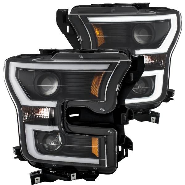 ANZO USA - Headlight Set Projector Amber Lens Black Housing Pair W/Plank Style Design Ford F-150 2015-2017 ANZO USA