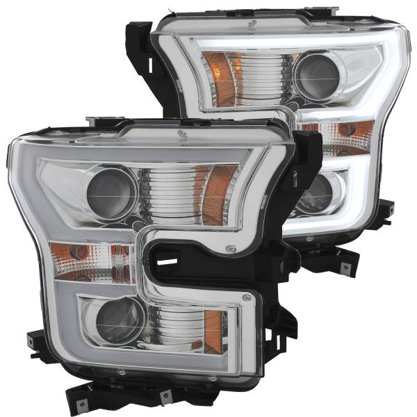 ANZO USA - Headlight Set Projector Amber Lens Chrome Housing Pair W/Plank Style Design Ford F-150 2015-2017 ANZO USA