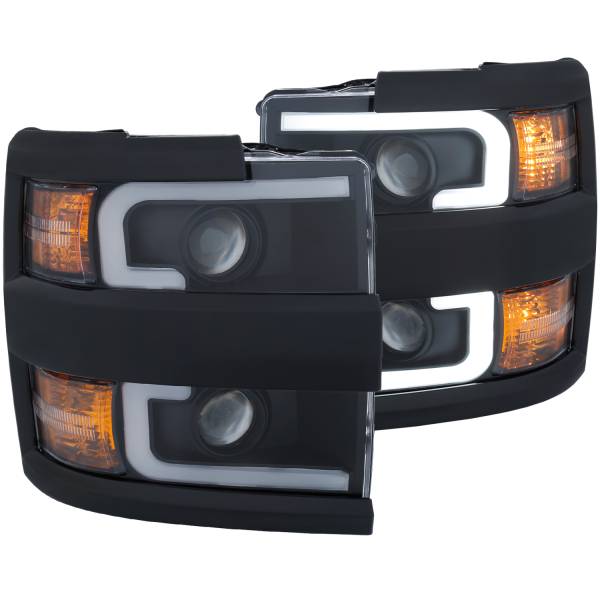 ANZO USA - Headlight Set Projector Clear Lens Plank Style Switchback Black Housing W/Amber Black Trim Pair Chevrolet Silverado 2500 HD/3500 HD 2015-2019 ANZO USA