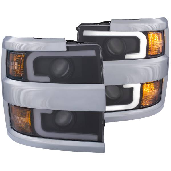 ANZO USA - Headlight Set Projector Clear Lens Plank Style Switchback Black Housing W/Amber Chrome Trim Pair Chevrolet Silverado 2500 HD/3500 HD 2015-2019 ANZO USA