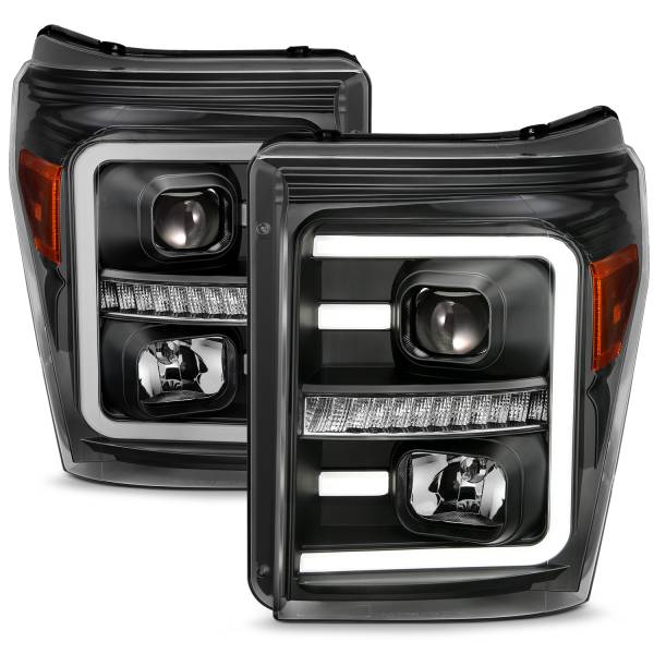 ANZO USA - Projector Headlights W/ Plank Style Switchback Black W/ Amber Ford F-250 Super Duty/F-350/F-450 Super Duty 2011-2016 ANZO USA