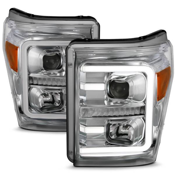 ANZO USA - Projector Headlights W/ Plank Style Switchback Chrome W/ Amber Ford F-250 Super Duty/F-350/F-450 Super Duty 2011-2016 ANZO USA