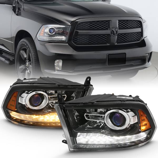 ANZO USA - Projector Headlights W/ Halo Projector Plank Style Switchback H.l Halo Black Amber (Oe Style)Ram 1500/2500/3500 2011-2018 ANZO USA