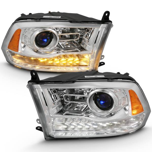 ANZO USA - Projector Headlights W/ Halo Projector Plank Style Switchback H.l Halo Chrome Amber (Oe Style)Ram 1500/2500/3500 2011-2018 ANZO USA