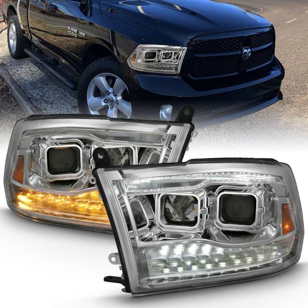 ANZO USA - Projector Headlights Chrome Housing W/SwitchbackRam 1500/2500/3500 2011-2018 ANZO USA