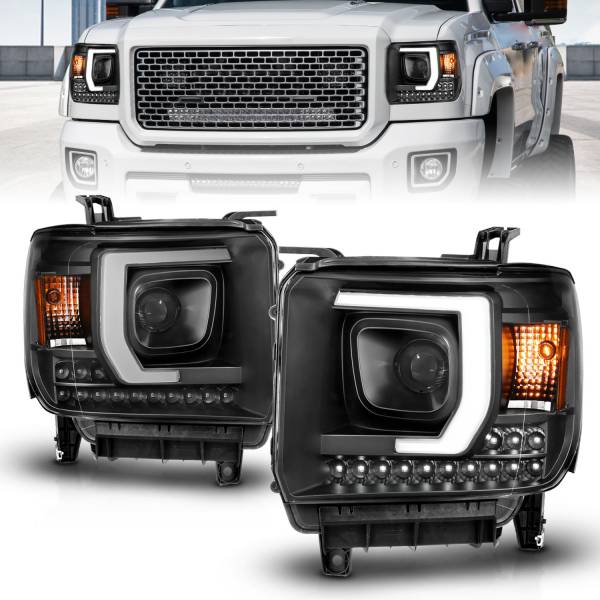 ANZO USA - Projector Headlights Plank Style Black Housing W/DRL GMC Sierra/1500 2014-2015, GMC Sierra 2500 HD/3500 HD 2015-2019 ANZO USA