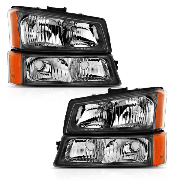 ANZO USA - Headlight Set W/Signal Lights 4pcs Crystal Headlights Black Housing Clear Lens Chevrolet Silverado 1500/1500 HD/2500/2500 HD/3500 2003-2006 ANZO USA