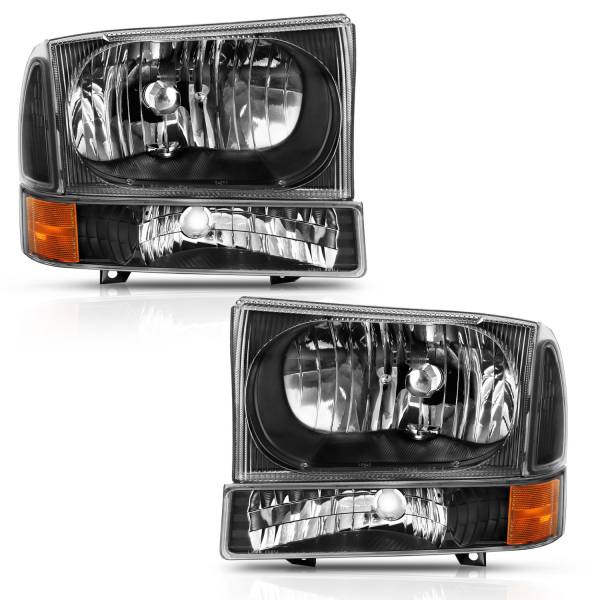 ANZO USA - Headlight Set Crystal Headlights Black Housing Clear Lens W/Corner Lights Pair Ford Trucks/SUVs 1999-2004 ANZO USA