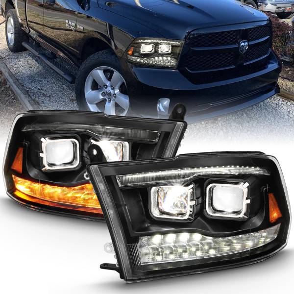 ANZO USA - LED Projector Headlights LED Projector Plank Style Switchback H.l Halo Black Amber (Oe Style)Ram 1500/2500/3500 2011-2018 ANZO USA