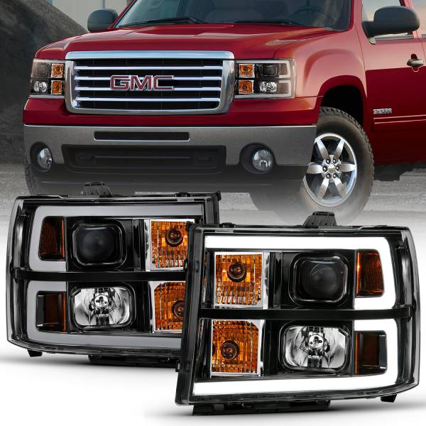 ANZO USA - Projector Headlight Plank Style Black W/ Clear Lens Amber GMC Sierra 1500 2007-2013, 2500 HD/3500 HD 2007-2014 ANZO USA
