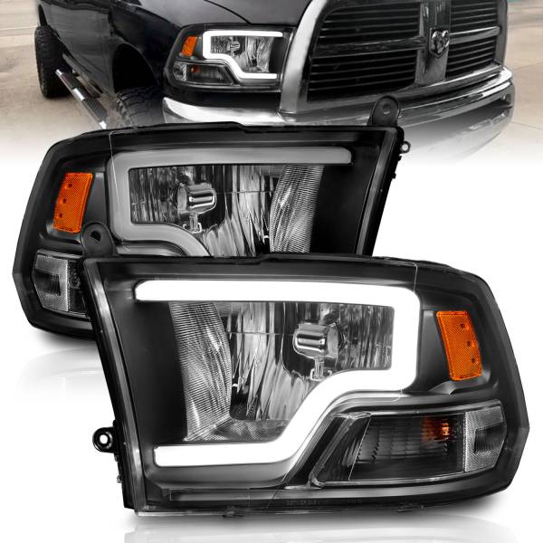 ANZO USA - Crystal Headlight Pair Set W/ Light Bar Style Black Housing Clear LensRam 1500/2500/3500 2011-2018 ANZO USA