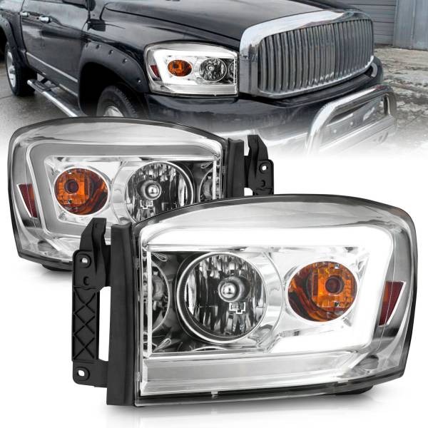 ANZO USA - Crystal Headlight Set W/ Light Bar Style Chrome Housing Clear Lens Pair Dodge Ram 1500/2500/3500 2006-2008 ANZO USA