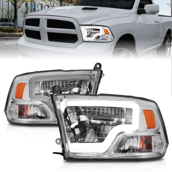 ANZO USA - LED Projector Headlights W/ Light Bar Style Chrome Housing Clear Lens PairRam 1500/2500/3500 2011-2018 ANZO USA