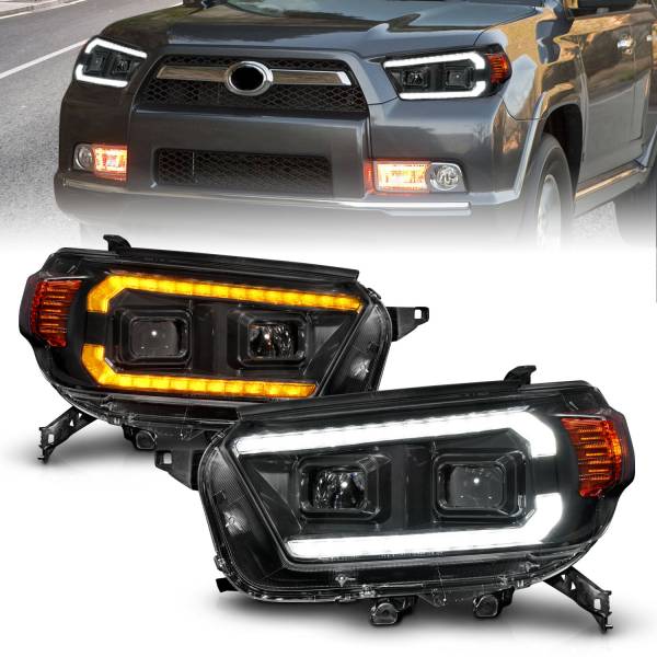 ANZO USA - Projector Headlight Square Set W/LED DRL Sequential Turn Signal Clear Lens Black Housing Pair ANZO USA