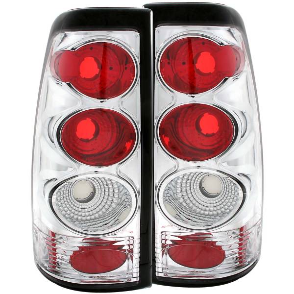 ANZO USA - Tail Light Set Clear Lens Chrome Housing Pair Does Not Fit 3500 Series Or Stepside Models Chevrolet Silverado 1500/2500 1999-2002, 1500 HD/2500 HD/3500 2001-2002, GMC Sierra 1500 1999-2007, 1500 HD/2500 HD 2001-2007, 2500 1999-2004 ANZO USA
