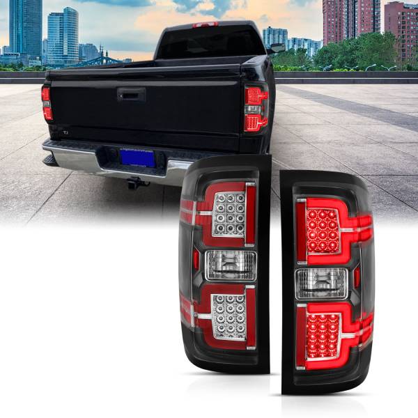 ANZO USA - Tail Light Led Taillights Black W/ Sequential Chevrolet Silverado 1500/2500 2014-2018, 2500 HD/3500 HD 2014-2019, 3500 2015-2018, GMC Sierra 3500 HD 2015-2019 ANZO USA