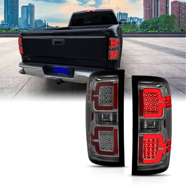 ANZO USA - Tail Light Led Taillights Smoke W/ Sequential Chevrolet Silverado 1500/2500 2014-2018, 2500 HD/3500 HD 2014-2019, 3500 2015-2018, GMC Sierra 3500 HD 2015-2019 ANZO USA