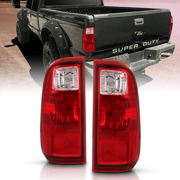 ANZO USA - Tail Light Set Chrome Housing Red/Clear Lens Pair Ford F-250 Super Duty/F-350/F-450 Super Duty 2008-2016 ANZO USA