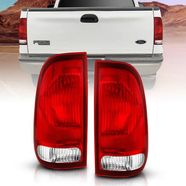 ANZO USA - Tail Light Set Chrome Housing Red/Clear Lens Pair Ford F-150 1997-2003, Ford F-250/F-350/F-450/F-550 Super Duty 1999-2007 ANZO USA