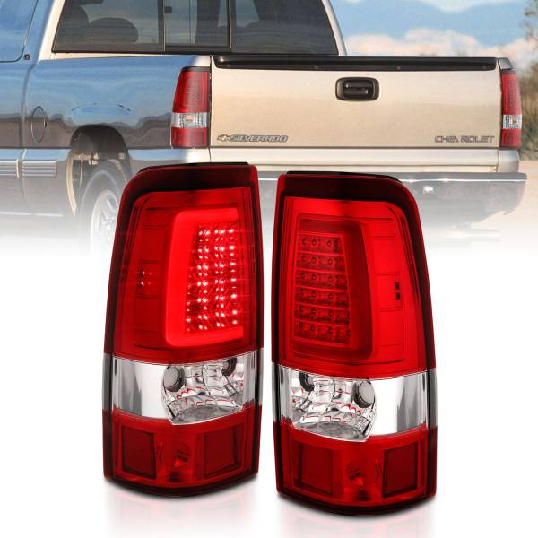 ANZO USA - Tail Light Set LED Chrome Housing Red/Clear Lens Pair Chevrolet Silverado 1500/2500 1999-2002, 1500 HD/2500 HD 2001-2002, 3500 2001-2003, GMC Sierra 1500 1999-2007, 1500 HD/2500 HD/3500 2001-2006, 2500 1999-2004 ANZO USA
