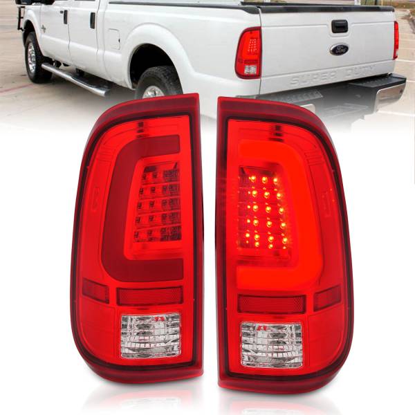 ANZO USA - Tail Light Set LED Chrome Housing Red/Clear Lens Pair Ford F-250 Super Duty/F-350/F-450/F-550 Super Duty 2008-2016 ANZO USA