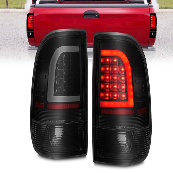 ANZO USA - Tail Light Set LED W/ Light Bar Style Black Housing Smoke Lens Pair Ford F-150 1997-2003, Ford F-250/F-350/F-450 Super Duty 1999-2007 ANZO USA
