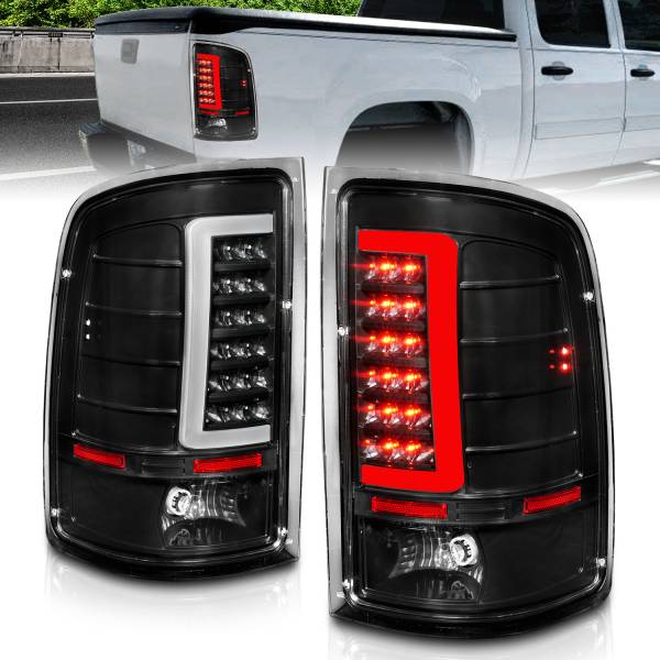 ANZO USA - Tail Light Set Black Housing Clear Lens Pair LED W/ Light Bar Style GMC Sierra 1500/2500 HD/3500 HD 2007-2014, 1500 HD/3500 2007 ANZO USA