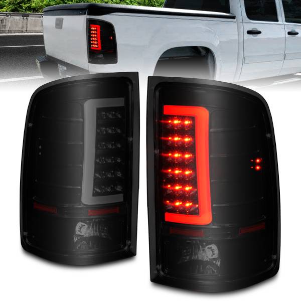 ANZO USA - Tail Light Set LED W/ Light Bar Style Black Housing Smoke Lens Pair GMC Sierra 1500/2500 HD/3500 HD 2007-2014, 1500 HD/3500 2007 ANZO USA