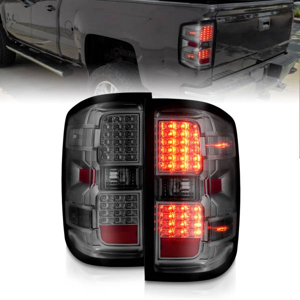 ANZO USA - Tail Light Set LED Chrome Housing Smoke Lens Pair Chevrolet Silverado 1500 2014-2018, 2500/3500 2015-2018, 2500 HD/3500 HD 2015-2019, GMC Sierra 3500 HD 2015-2019 ANZO USA