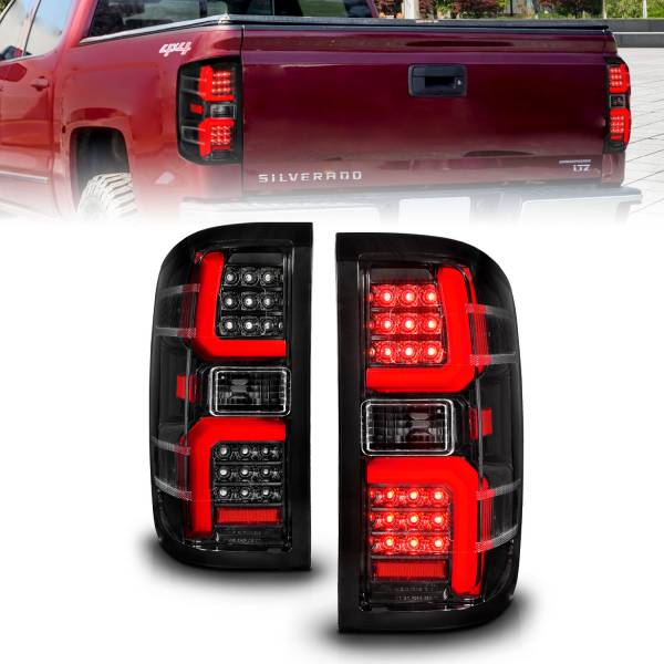 ANZO USA - Tail Light Set LED W/ Light Bar Style Sequential Black Housing Clear Lens Pair Chevrolet Silverado 1500 2014-2018, 2500 HD/3500 HD 2015-2019, GMC Sierra 3500 HD 2015-2019 ANZO USA