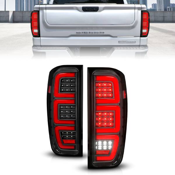 ANZO USA - Tail Light Set Full LED Tube Sequential Signal Black Housing Clear Lens Pair GMC Sierra 1500 2019-2024, 2500 HD/3500 HD 2020-2025 ANZO USA